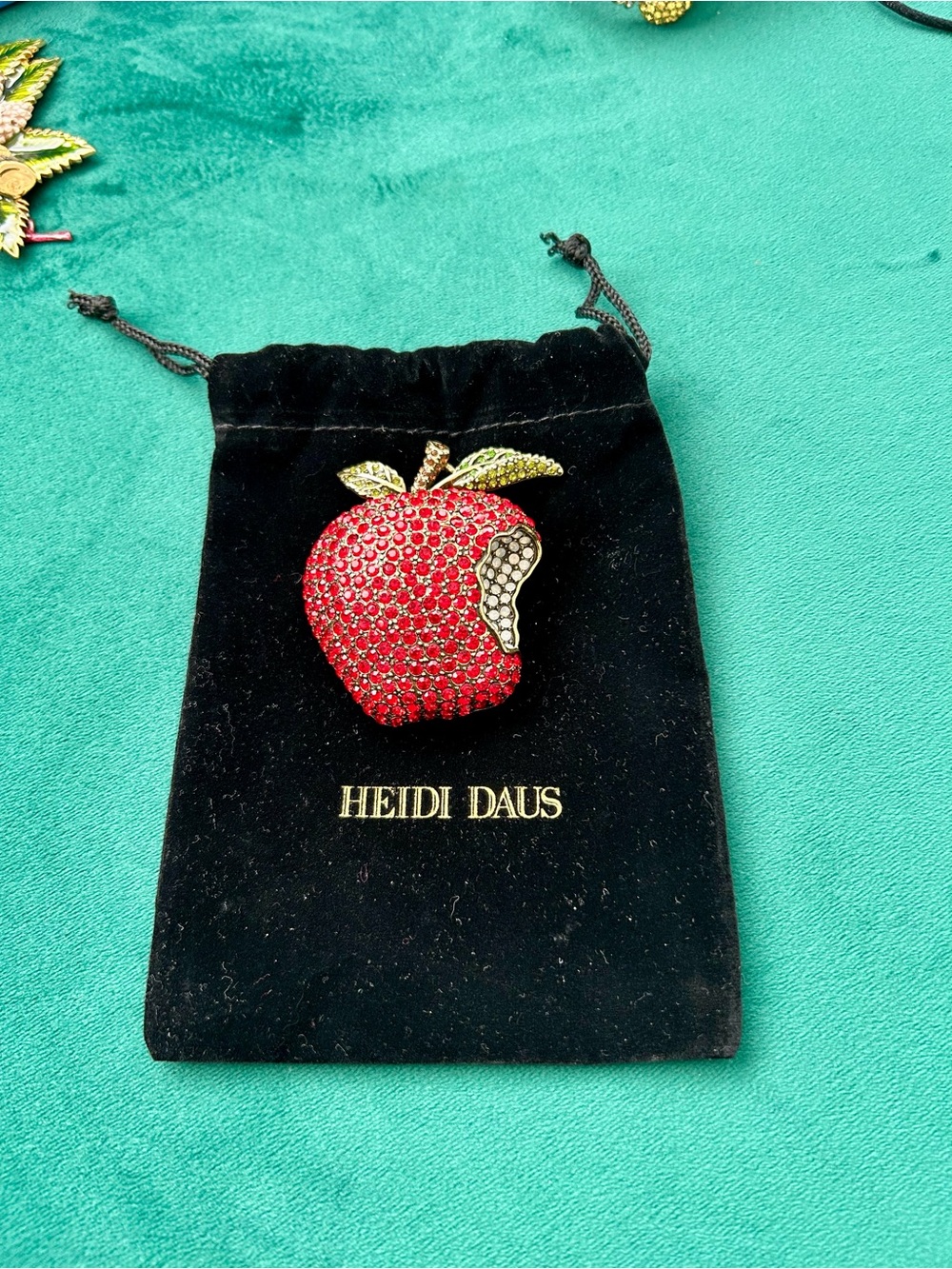 Heidi Daus Red and Gold Crystal Apple Brooch